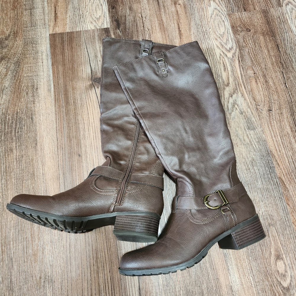 Brown Leather Knee-High Boots